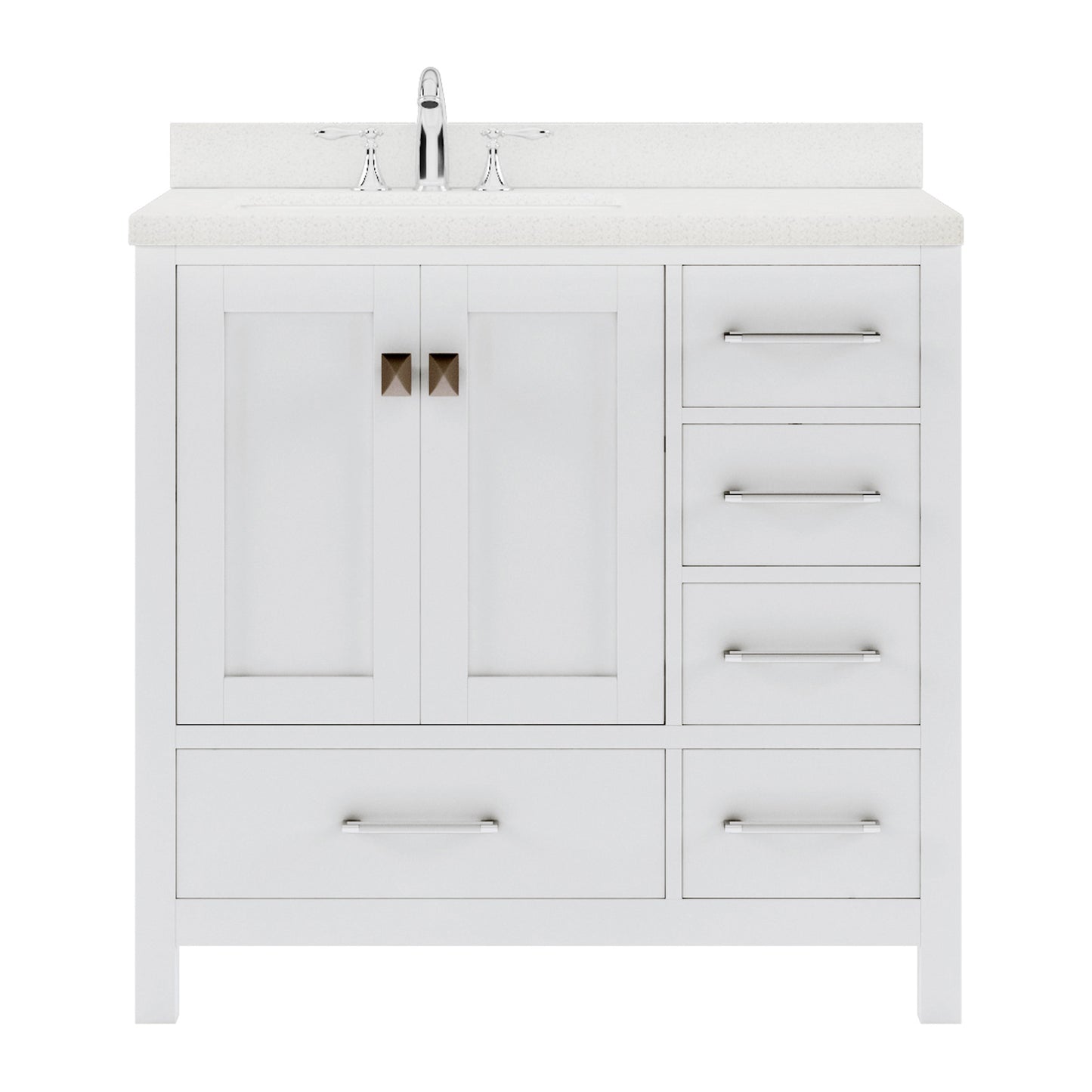 GS-50036-DWQSQ-WH White Caroline Avenue 36" Single Bath Vanity Set with Dazzle White Quartz Top & Rectangular Centered Basin