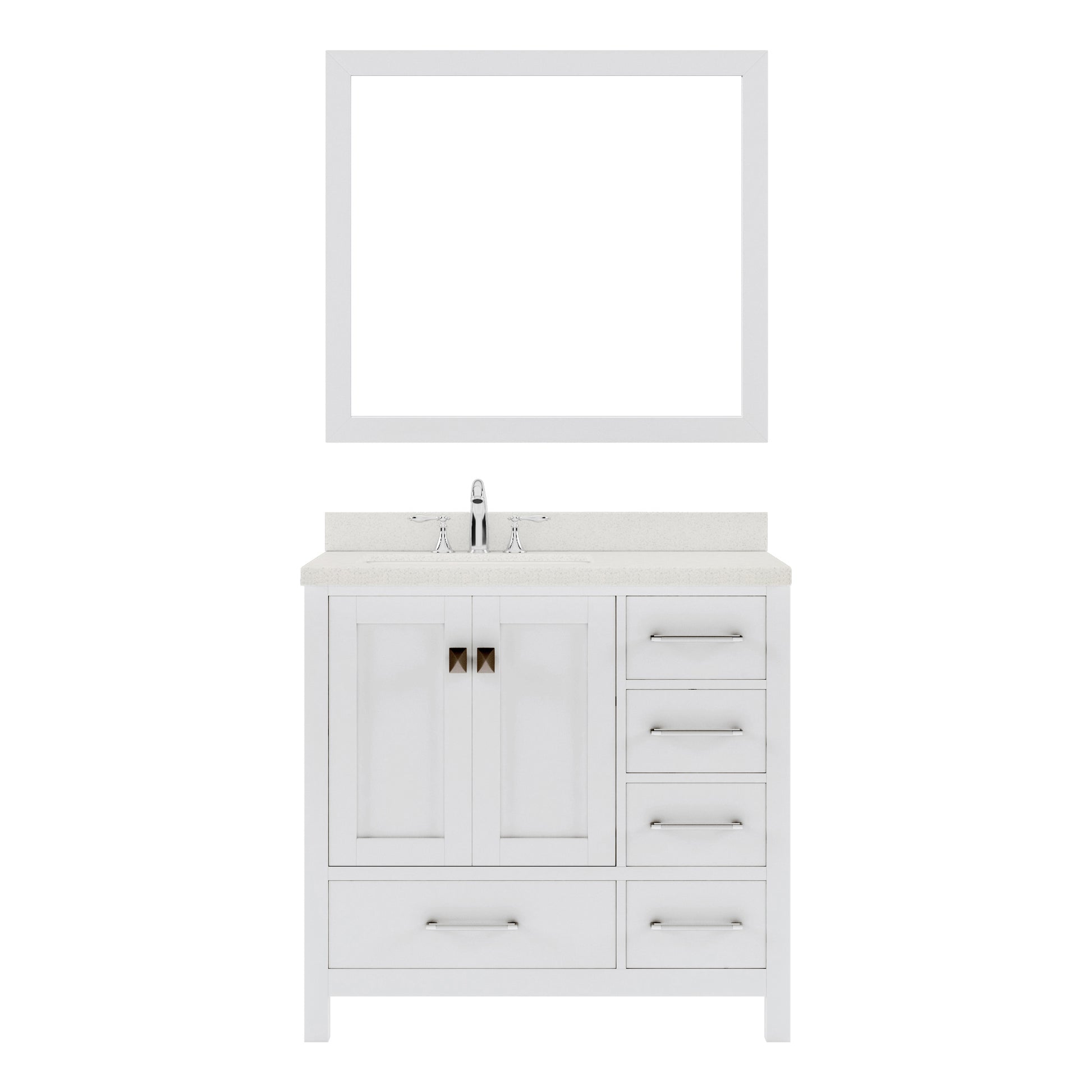 GS-50036-DWQSQ-WH White Caroline Avenue 36" Single Bath Vanity Set with Dazzle White Quartz Top & Rectangular Centered Basin, Mirror