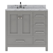 Load image into Gallery viewer, GS-50036-WMRO-CG Cashmere Gray Caroline Avenue 36&quot; Single Bath Vanity Set with Italian Carrara White Marble Top &amp; Oval Left Offset Basin