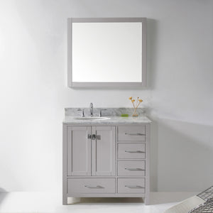 GS-50036-WMRO-CG Cashmere Gray Caroline Avenue 36" Single Bath Vanity Set with Italian Carrara White Marble Top & Oval Left Offset Basin, Mirror