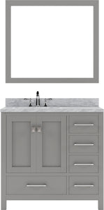 GS-50036-WMRO-CG Cashmere Gray Caroline Avenue 36" Single Bath Vanity Set with Italian Carrara White Marble Top & Oval Left Offset Basin, Mirror