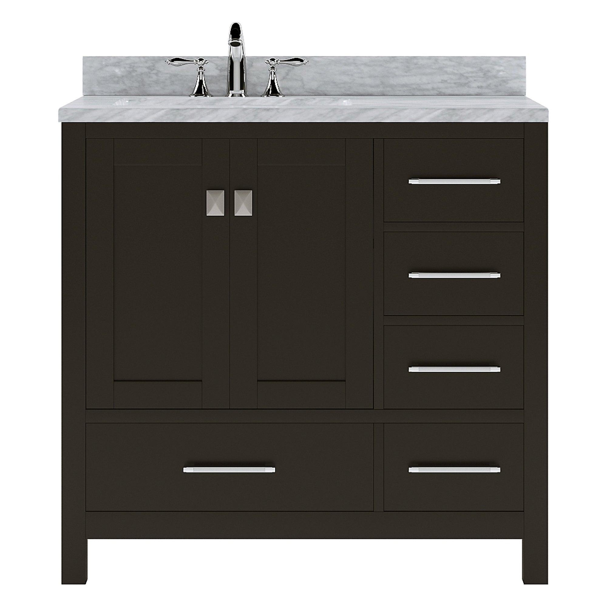 GS-50036-WMRO-ES Espresso Caroline Avenue 36" Single Bath Vanity Set with Italian Carrara White Marble Top & Oval Left Offset Basin