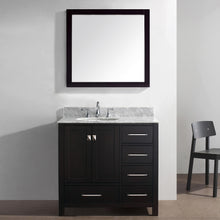 Load image into Gallery viewer, GS-50036-WMRO-ES Espresso Caroline Avenue 36&quot; Single Bath Vanity Set with Italian Carrara White Marble Top &amp; Oval Left Offset Basin, Mirror