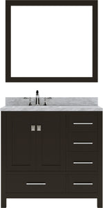 GS-50036-WMRO-ES Espresso Caroline Avenue 36" Single Bath Vanity Set with Italian Carrara White Marble Top & Oval Left Offset Basin, Mirror