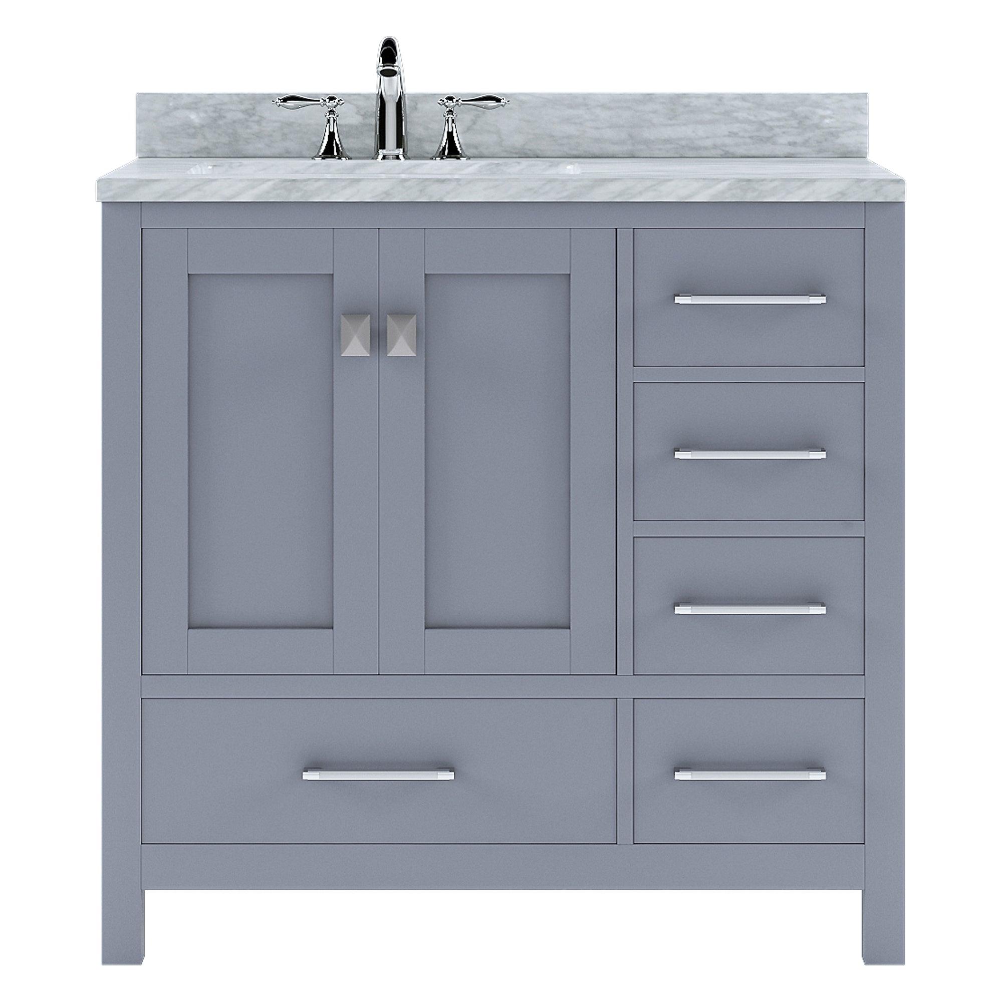 GS-50036-WMRO-GR Gray Caroline Avenue 36" Single Bath Vanity Set with Italian Carrara White Marble Top & Oval Left Offset Basin