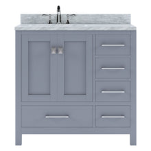 Load image into Gallery viewer, GS-50036-WMRO-GR Gray Caroline Avenue 36&quot; Single Bath Vanity Set with Italian Carrara White Marble Top &amp; Oval Left Offset Basin