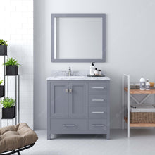 Load image into Gallery viewer, GS-50036-WMRO-GR Gray Caroline Avenue 36&quot; Single Bath Vanity Set with Italian Carrara White Marble Top &amp; Oval Left Offset Basin, Mirror