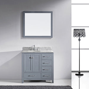 GS-50036-WMRO-GR Gray Caroline Avenue 36" Single Bath Vanity Set with Italian Carrara White Marble Top & Oval Left Offset Basin, Mirror