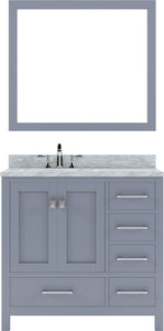 GS-50036-WMRO-GR Gray Caroline Avenue 36" Single Bath Vanity Set with Italian Carrara White Marble Top & Oval Left Offset Basin, Mirror