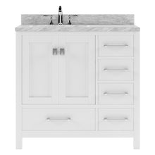 Load image into Gallery viewer, GS-50036-WMRO-WH White Caroline Avenue 36&quot; Single Bath Vanity Set with Italian Carrara White Marble Top &amp; Oval Left Offset Basin