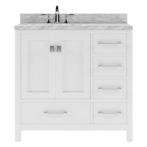 GS-50036-WMRO-WH White Caroline Avenue 36" Single Bath Vanity Set with Italian Carrara White Marble Top & Oval Left Offset Basin