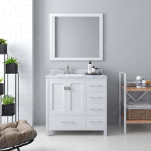 Load image into Gallery viewer, GS-50036-WMRO-WH White Caroline Avenue 36&quot; Single Bath Vanity Set with Italian Carrara White Marble Top &amp; Oval Left Offset Basin, Mirror