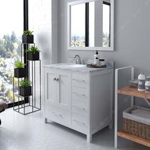 Load image into Gallery viewer, GS-50036-WMRO-WH White Caroline Avenue 36&quot; Single Bath Vanity Set with Italian Carrara White Marble Top &amp; Oval Left Offset Basin, Mirror side