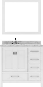 GS-50036-WMRO-WH White Caroline Avenue 36" Single Bath Vanity Set with Italian Carrara White Marble Top & Oval Left Offset Basin, Mirror