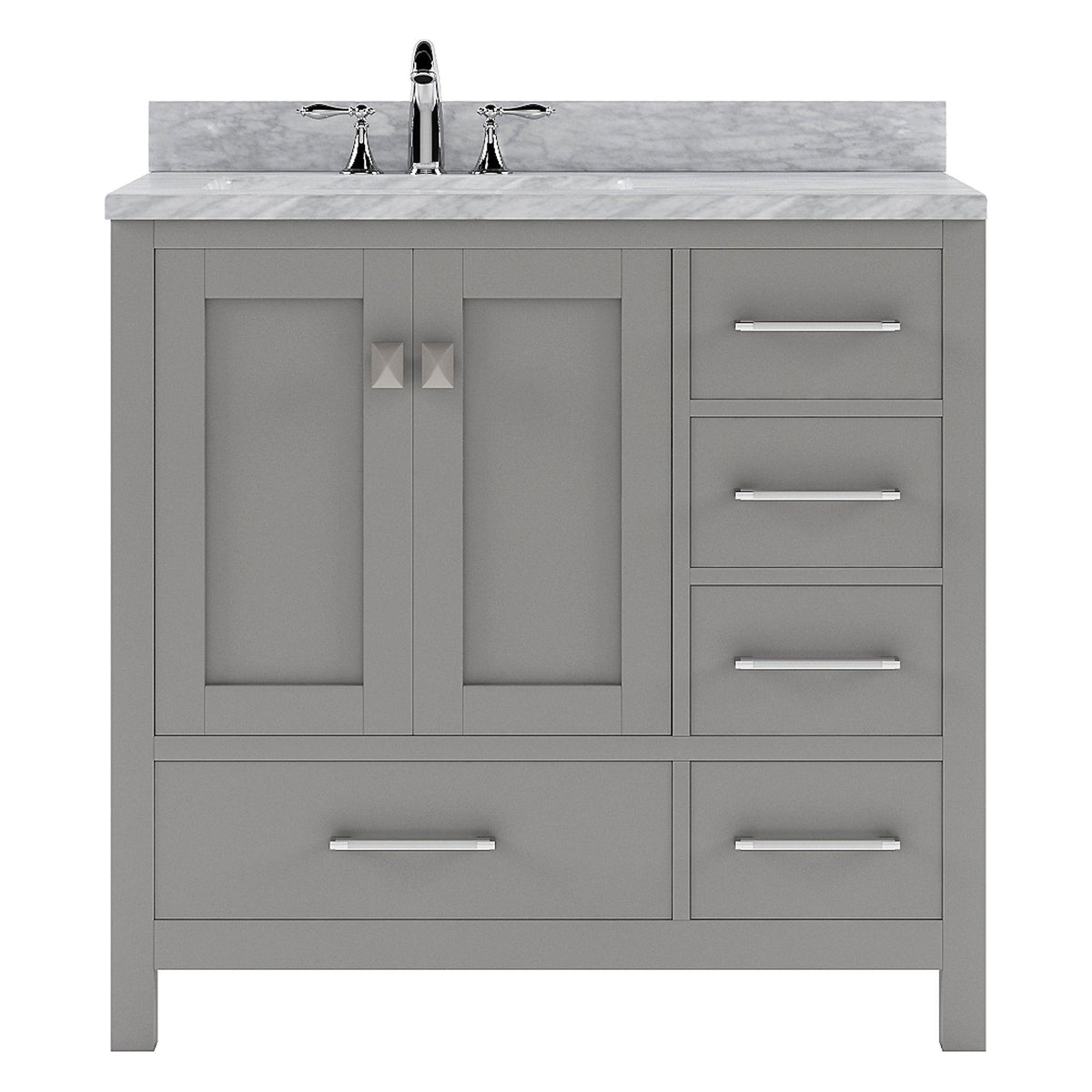 GS-50036-WMSQ-CG Cashmere Gray Caroline Avenue 36" Single Bath Vanity Set with Italian Carrara White Marble Top & Rectangular Left Offset Basin