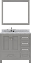 Load image into Gallery viewer, GS-50036-WMSQ-CG Cashmere Gray Caroline Avenue 36&quot; Single Bath Vanity Set with Italian Carrara White Marble Top &amp; Rectangular Left Offset Basin, Mirror