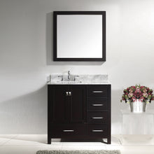 Load image into Gallery viewer, GS-50036-WMSQ-ES Espresso Caroline Avenue 36&quot; Single Bath Vanity Set with Italian Carrara White Marble Top &amp; Rectangular Left Offset Basin, Mirror