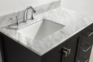 GS-50036-WMSQ-ES Espresso Caroline Avenue 36" Single Bath Vanity Set with Italian Carrara White Marble Top & Rectangular Left Offset Basin, Top