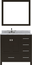 Load image into Gallery viewer, GS-50036-WMSQ-ES Espresso Caroline Avenue 36&quot; Single Bath Vanity Set with Italian Carrara White Marble Top &amp; Rectangular Left Offset Basin, Mirror