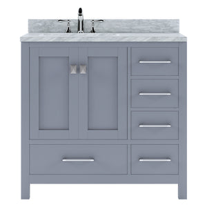 GS-50036-WMSQ-GR Gray Caroline Avenue 36" Single Bath Vanity Set with Italian Carrara White Marble Top & Rectangular Left Offset Basin