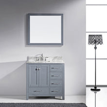 Load image into Gallery viewer, GS-50036-WMSQ-GR Gray Caroline Avenue 36&quot; Single Bath Vanity Set with Italian Carrara White Marble Top &amp; Rectangular Left Offset Basin, Mirror