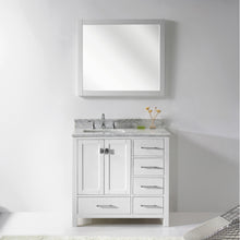 Load image into Gallery viewer, GS-50036-WMSQ-WH White Caroline Avenue 36&quot; Single Bath Vanity Set with Italian Carrara White Marble Top &amp; Rectangular Left Offset Basin, Mirror