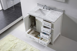 GS-50036-WMSQ-WH White Caroline Avenue 36" Single Bath Vanity Set with Italian Carrara White Marble Top & Rectangular Left Offset Basin, Mirror up