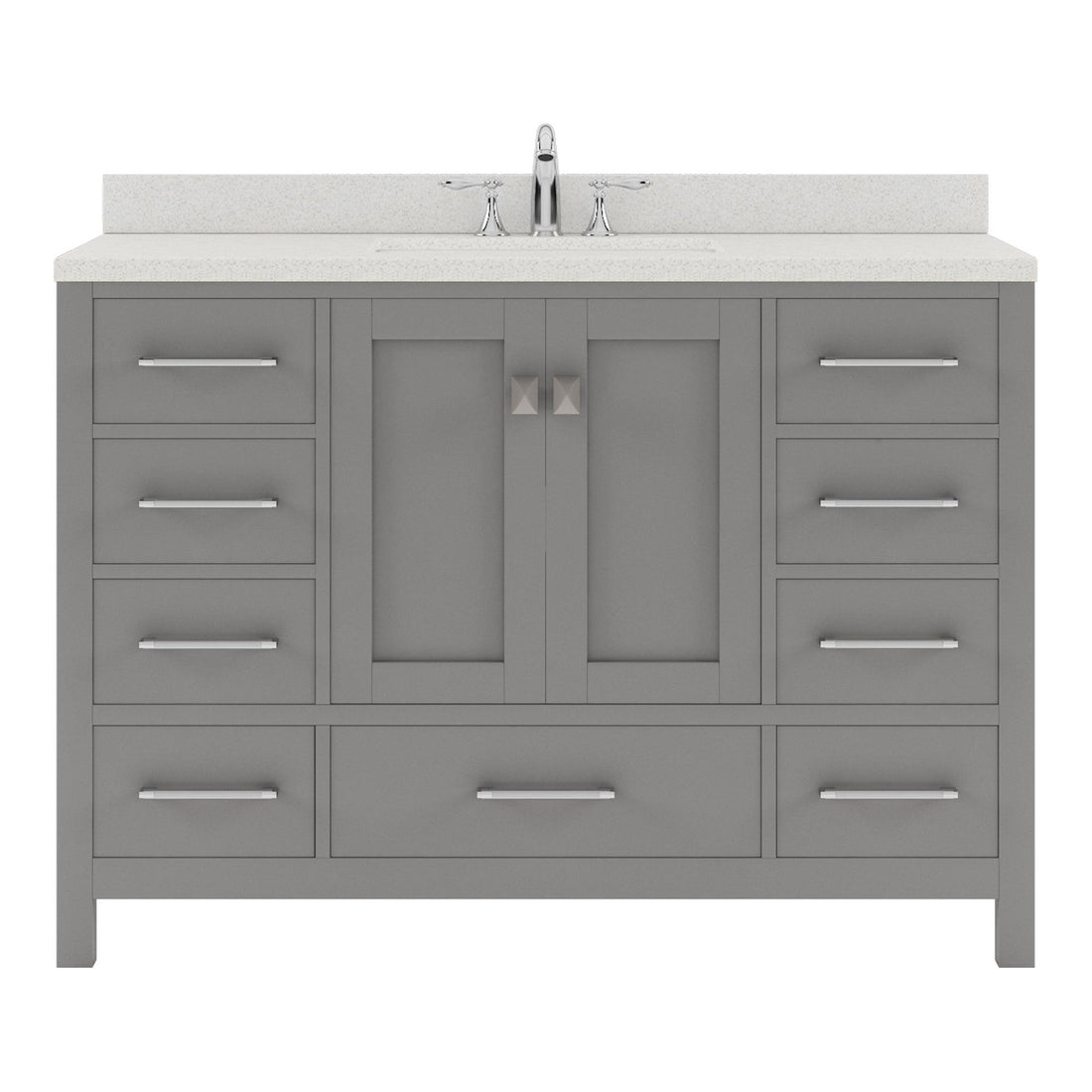 GS-50048-DWQRO-CG Cashmere Gray Caroline Avenue 48" Single Bath Vanity Set with Dazzle White Quartz Top & Oval Centered Basin, Mirror