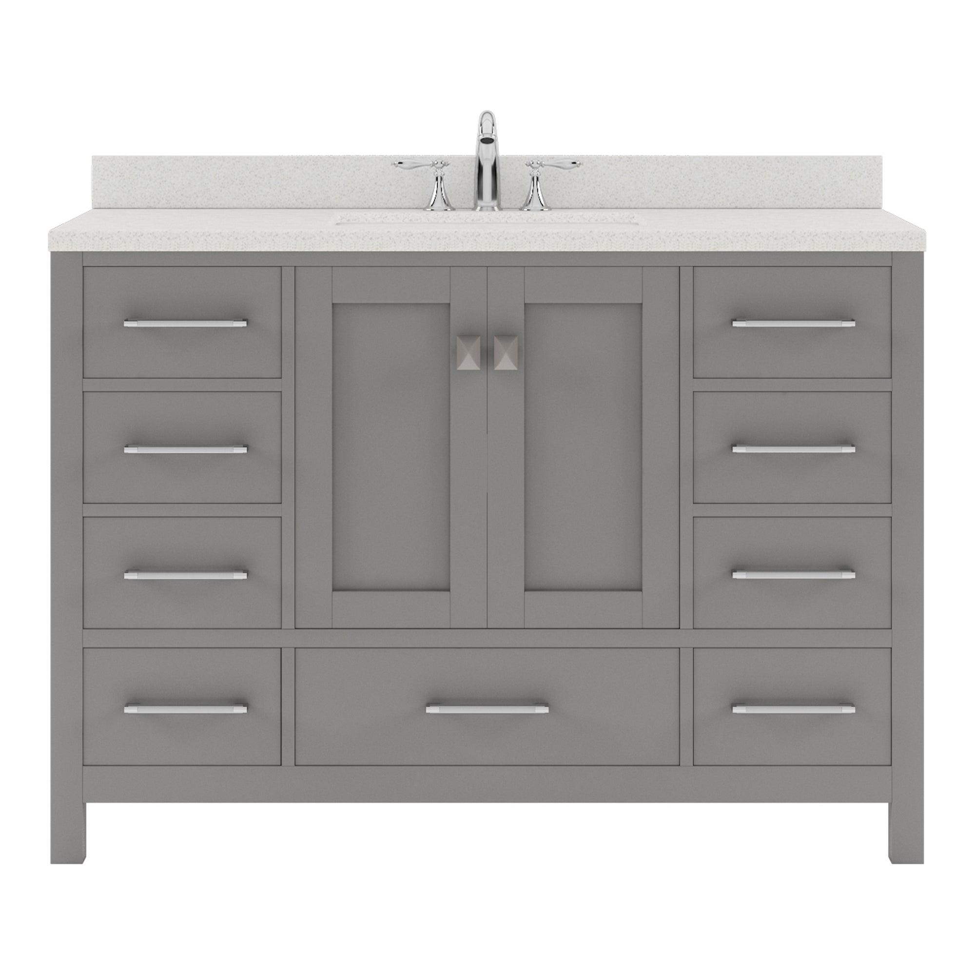 GS-50048-DWQRO-CG Cashmere Gray Caroline Avenue 48" Single Bath Vanity Set with Dazzle White Quartz Top & Oval Centered Basin