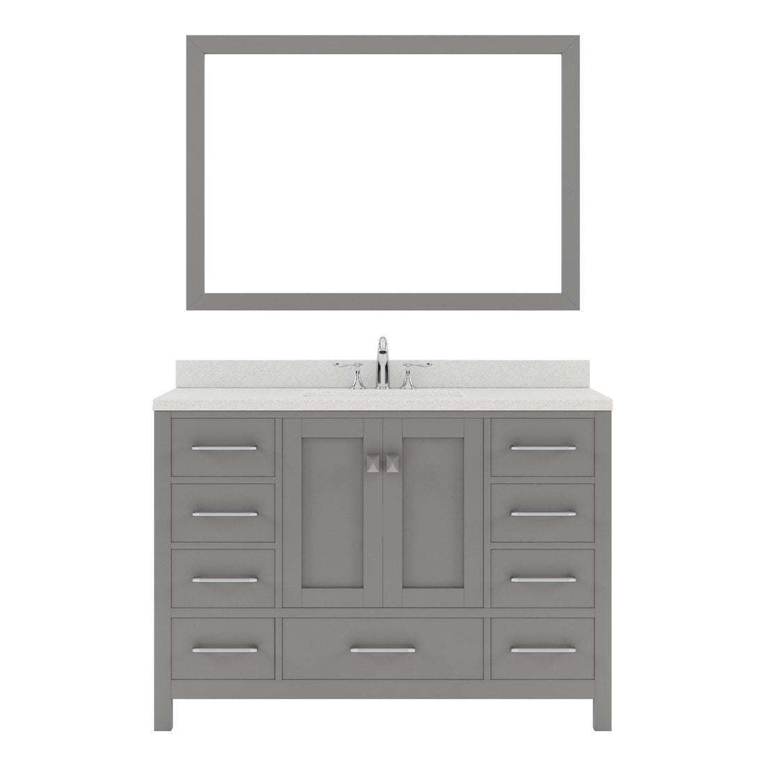 GS-50048-DWQRO-CG Cashmere Gray Caroline Avenue 48" Single Bath Vanity Set with Dazzle White Quartz Top & Oval Centered Basin, Mirror