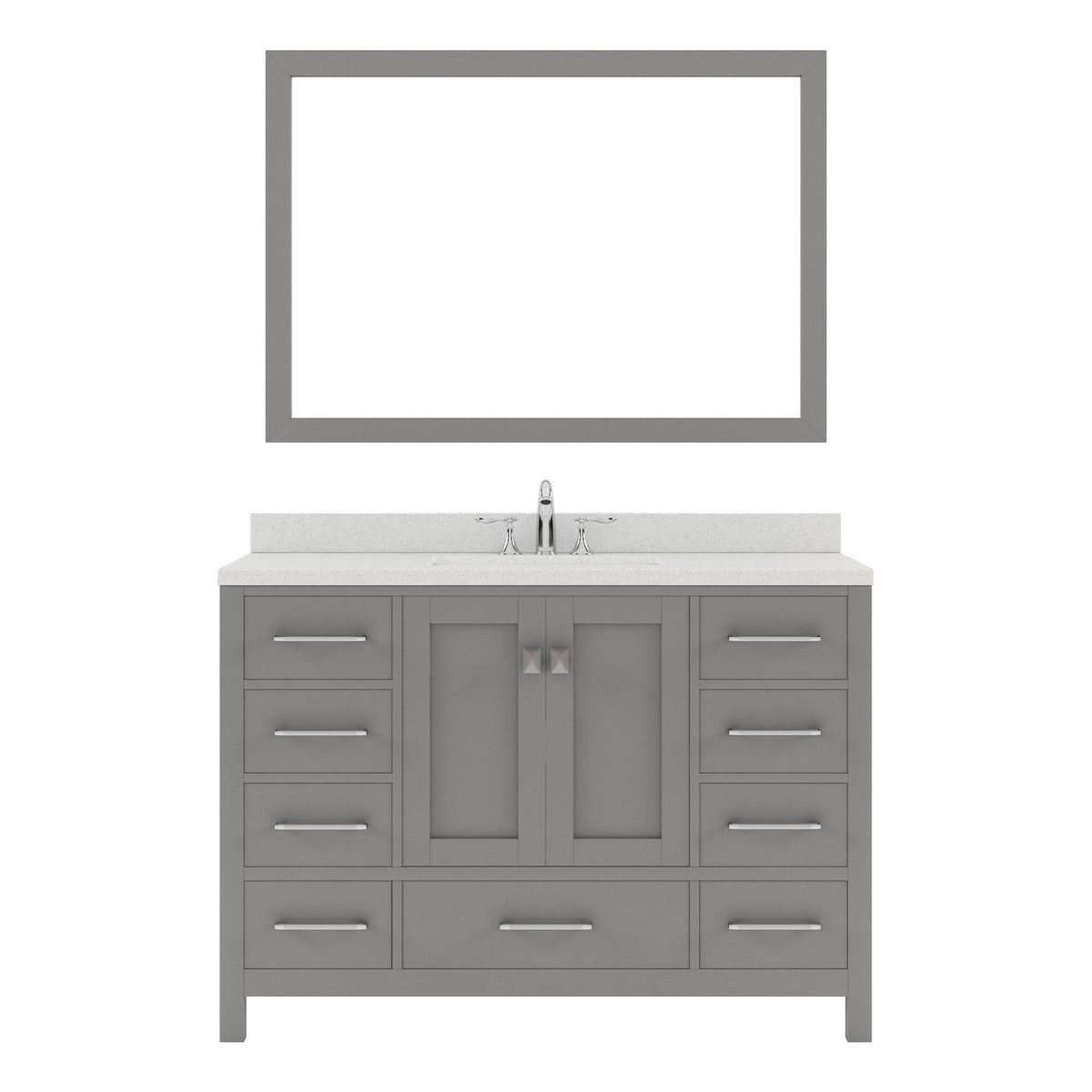 GS-50048-DWQRO-CG Cashmere Gray Caroline Avenue 48" Single Bath Vanity Set with Dazzle White Quartz Top & Oval Centered Basin, Mirror