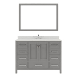 GS-50048-DWQRO-CG Cashmere Gray Caroline Avenue 48" Single Bath Vanity Set with Dazzle White Quartz Top & Oval Centered Basin, Mirror