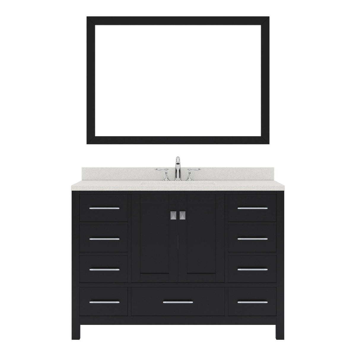 GS-50048-DWQRO-ES Espresso Caroline Avenue 48" Single Bath Vanity Set with Dazzle White Quartz Top & Oval Centered Basin, Mirror