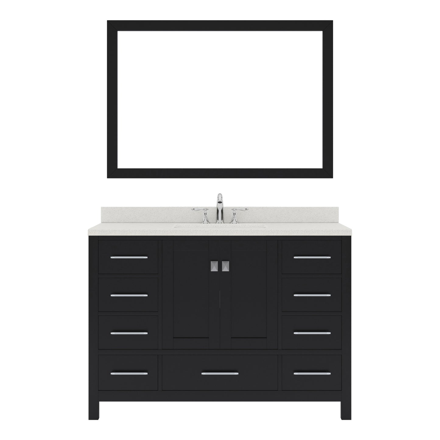 GS-50048-DWQRO-ES Espresso Caroline Avenue 48" Single Bath Vanity Set with Dazzle White Quartz Top & Oval Centered Basin, Mirror