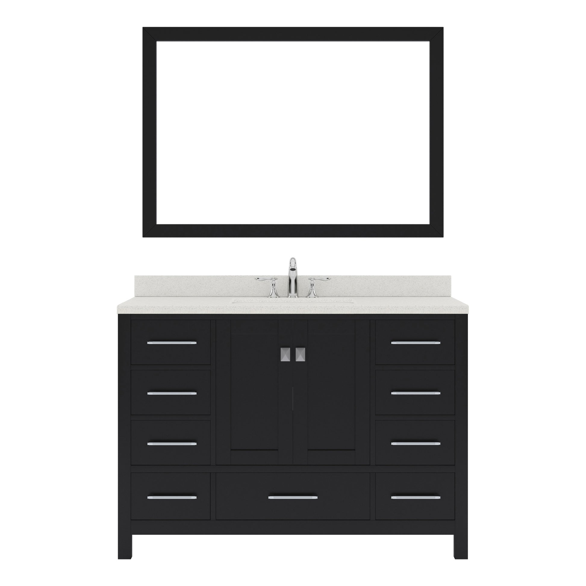 GS-50048-DWQRO-ES Espresso Caroline Avenue 48" Single Bath Vanity Set with Dazzle White Quartz Top & Oval Centered Basin, Mirror