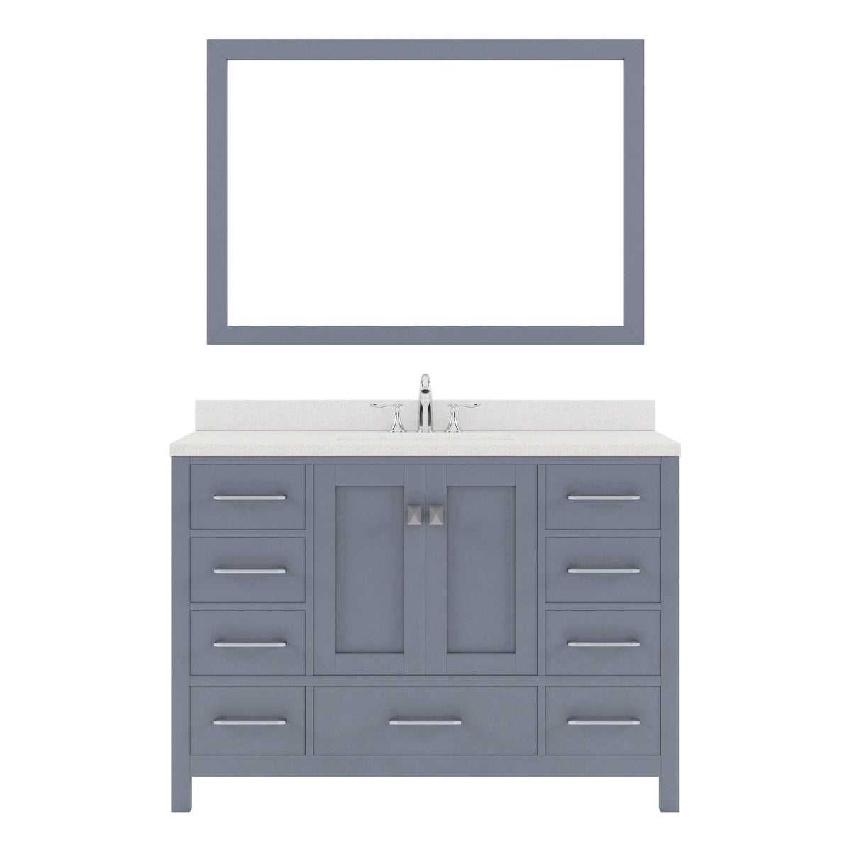 GS-50048-DWQRO-GR Gray Caroline Avenue 48" Single Bath Vanity Set with Dazzle White Quartz Top & Oval Centered Basin, Mirror