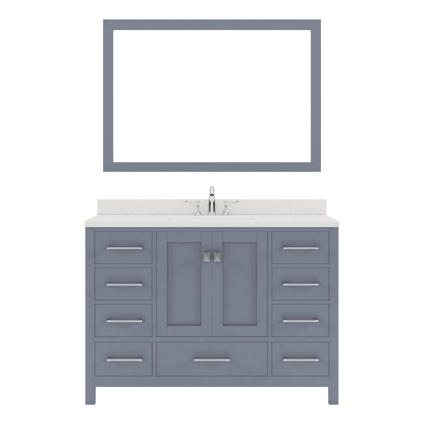 GS-50048-DWQRO-GR Gray Caroline Avenue 48" Single Bath Vanity Set with Dazzle White Quartz Top & Oval Centered Basin, Mirror