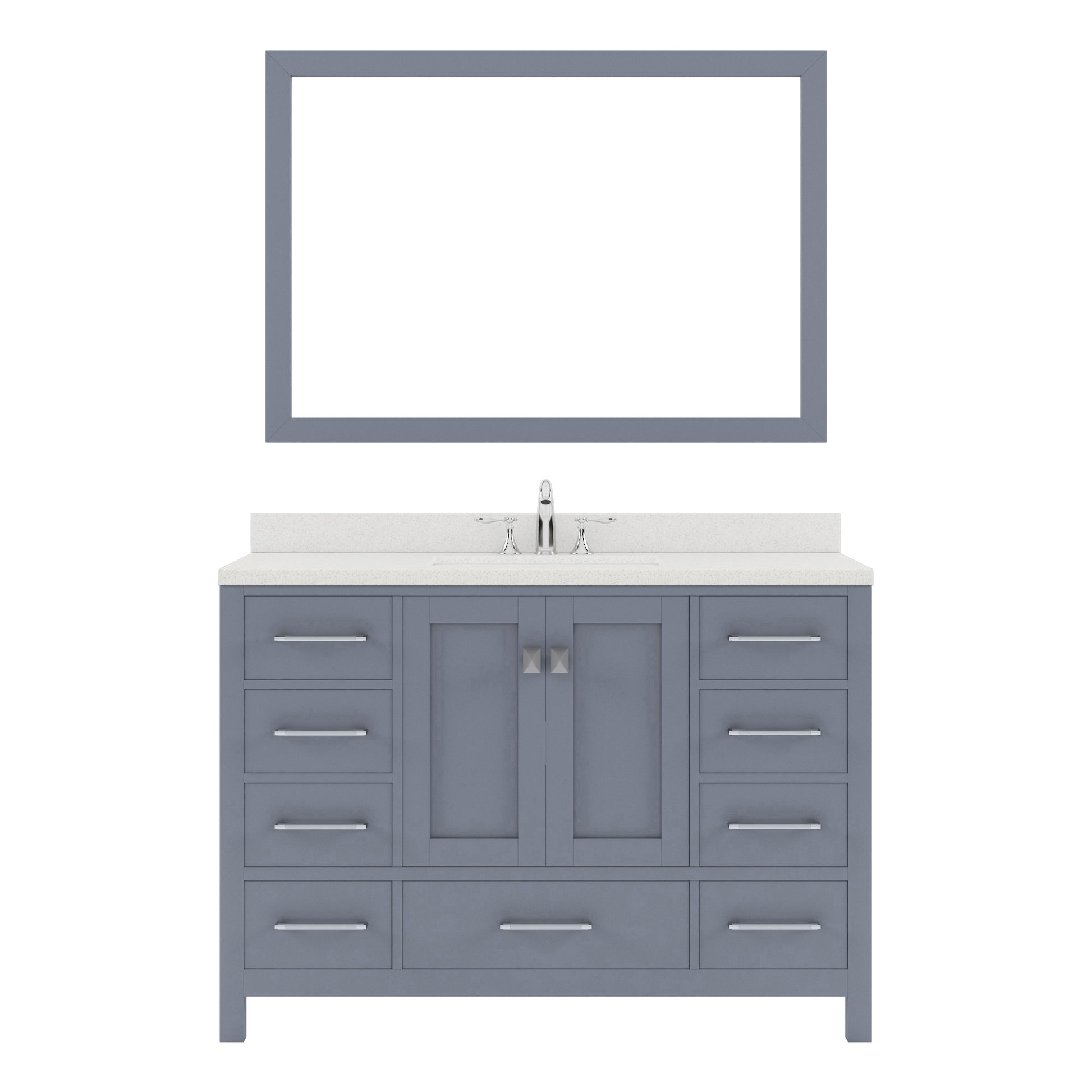 GS-50048-DWQRO-GR Gray Caroline Avenue 48" Single Bath Vanity Set with Dazzle White Quartz Top & Oval Centered Basin, Mirror