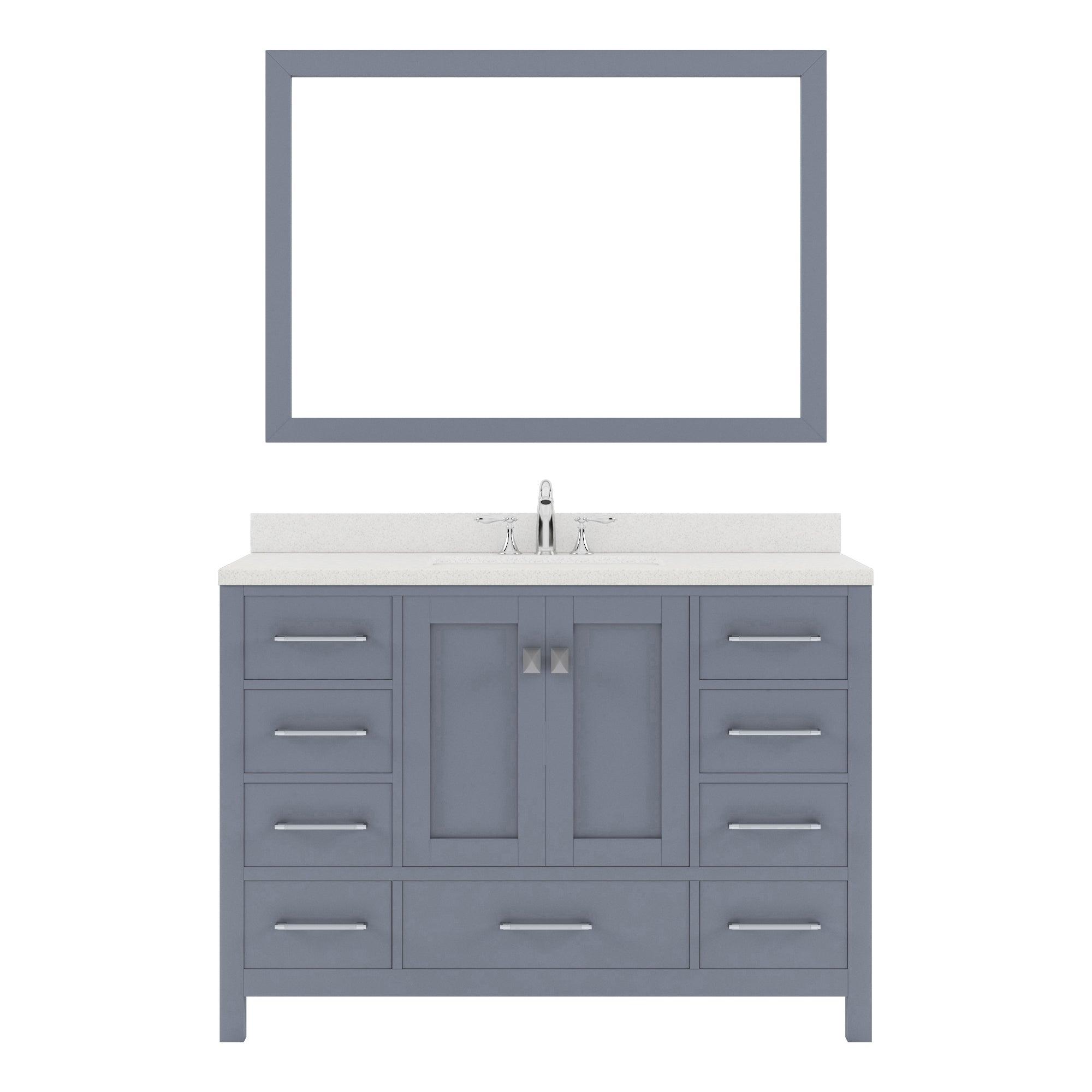 GS-50048-DWQRO-GR Gray Caroline Avenue 48" Single Bath Vanity Set with Dazzle White Quartz Top & Oval Centered Basin, Mirror