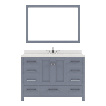 GS-50048-DWQRO-GR Gray Caroline Avenue 48" Single Bath Vanity Set with Dazzle White Quartz Top & Oval Centered Basin, Mirror