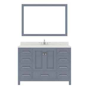 GS-50048-DWQRO-GR Gray Caroline Avenue 48" Single Bath Vanity Set with Dazzle White Quartz Top & Oval Centered Basin, Mirror