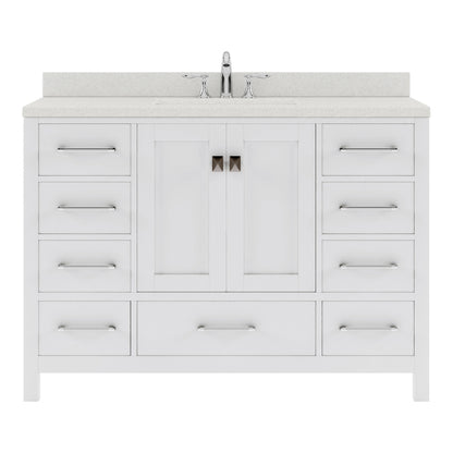 GS-50048-DWQRO-WH White Caroline Avenue 48" Single Bath Vanity Set with Dazzle White Quartz Top & Oval Centered Basin