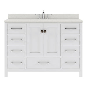 GS-50048-DWQRO-WH White Caroline Avenue 48" Single Bath Vanity Set with Dazzle White Quartz Top & Oval Centered Basin