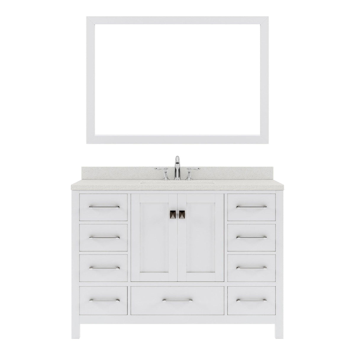 GS-50048-DWQRO-WH White Caroline Avenue 48" Single Bath Vanity Set with Dazzle White Quartz Top & Oval Centered Basin, Mirror
