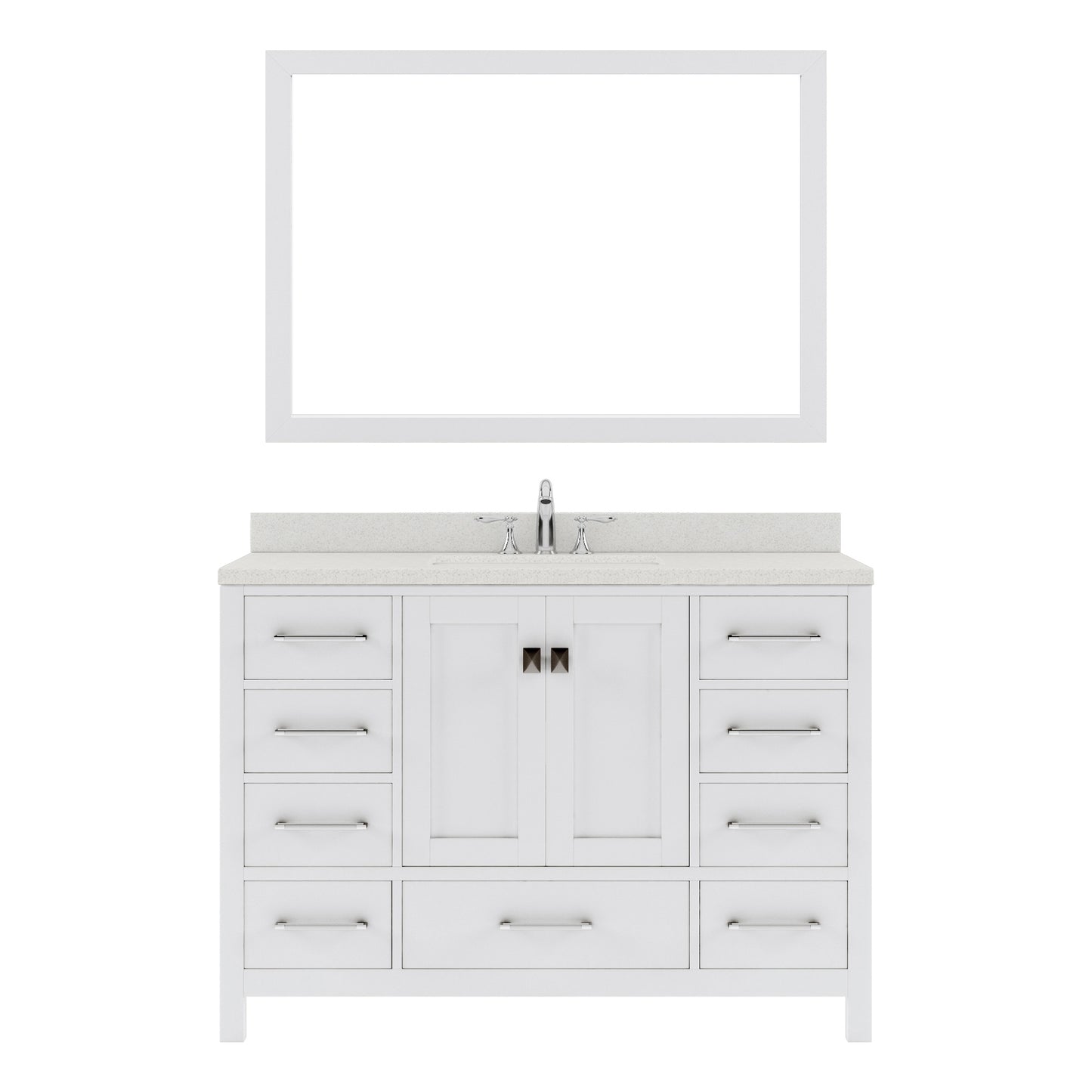 GS-50048-DWQRO-WH White Caroline Avenue 48" Single Bath Vanity Set with Dazzle White Quartz Top & Oval Centered Basin, Mirror