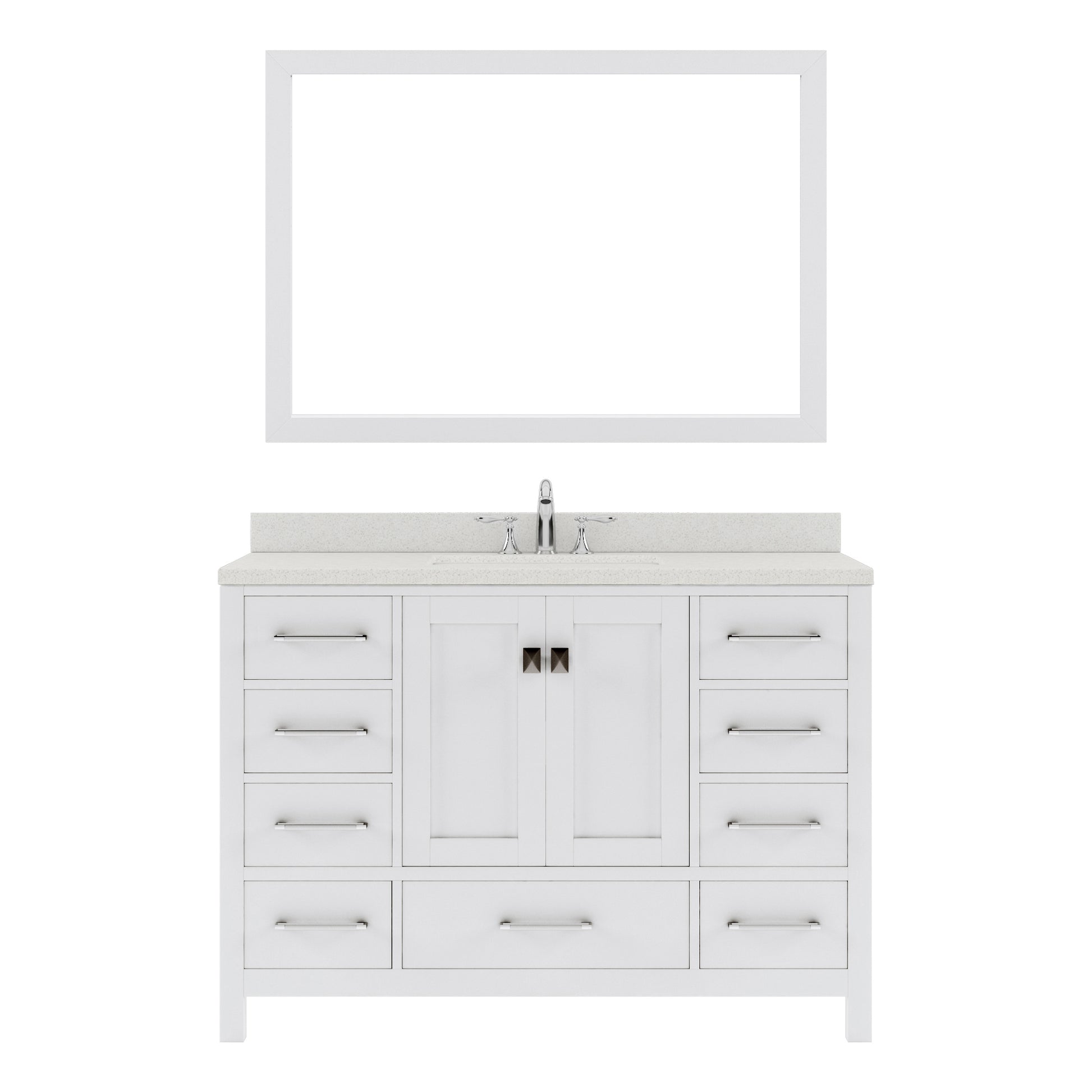 GS-50048-DWQRO-WH White Caroline Avenue 48" Single Bath Vanity Set with Dazzle White Quartz Top & Oval Centered Basin, Mirror