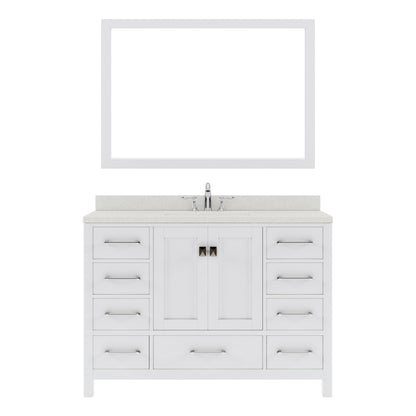 GS-50048-DWQRO-WH White Caroline Avenue 48" Single Bath Vanity Set with Dazzle White Quartz Top & Oval Centered Basin, Mirror