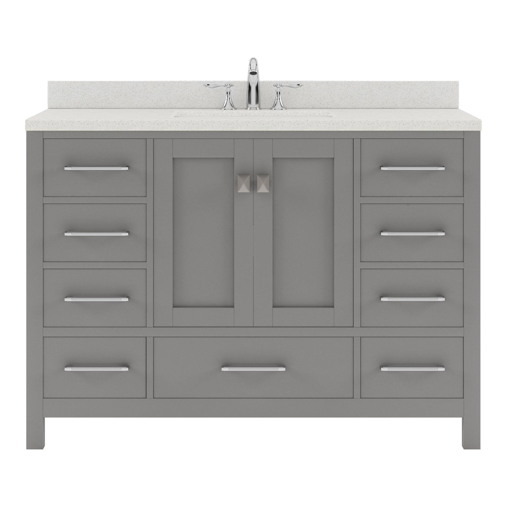 GS-50048-DWQSQ-CG Cashmere Gray Caroline Avenue 48" Single Bath Vanity Set with Dazzle White Quartz Top & Rectangular Centered Basin
