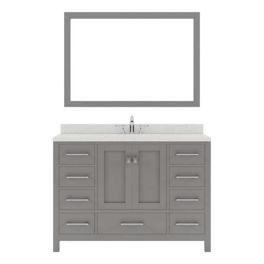 GS-50048-DWQSQ-CG Cashmere Gray Caroline Avenue 48" Single Bath Vanity Set with Dazzle White Quartz Top & Rectangular Centered Basin, Mirror