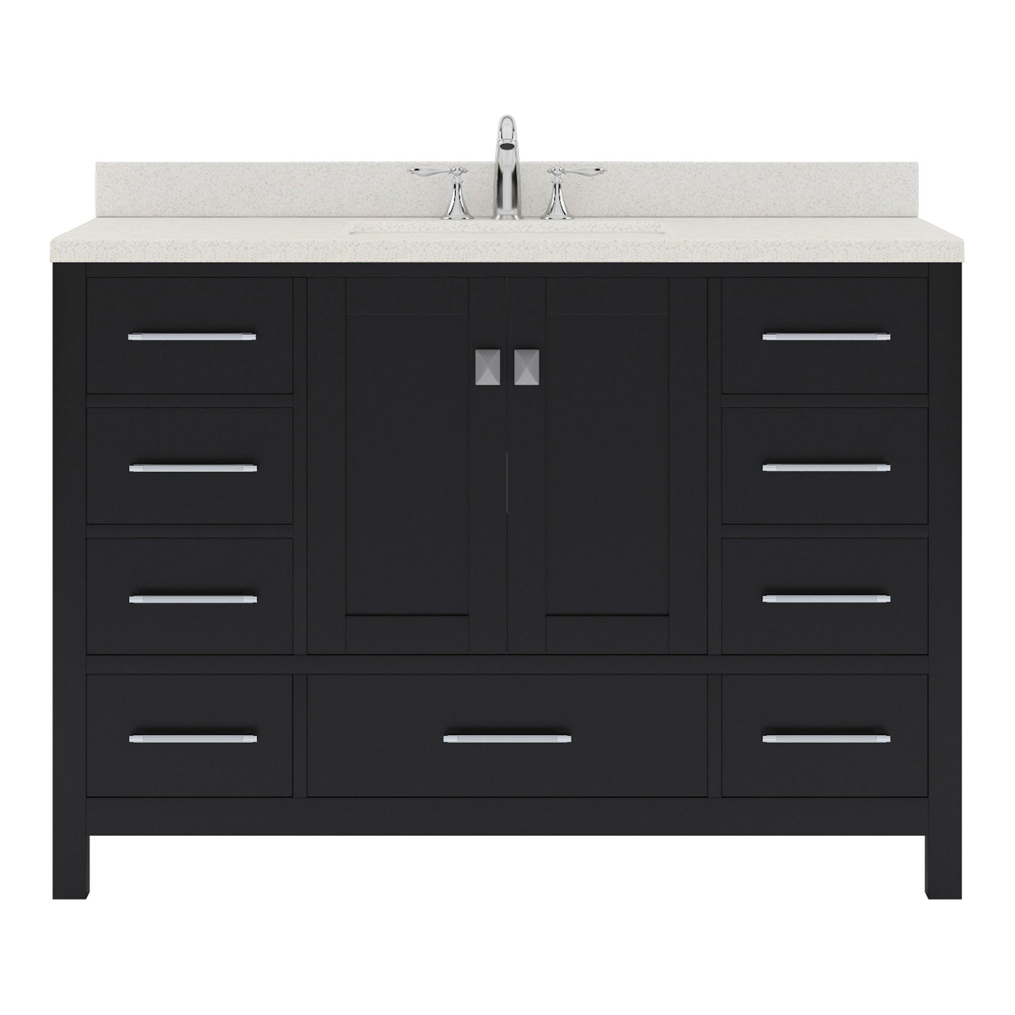 GS-50048-DWQSQ-ES Espresso Caroline Avenue 48" Single Bath Vanity Set with Dazzle White Quartz Top & Rectangular Centered Basin